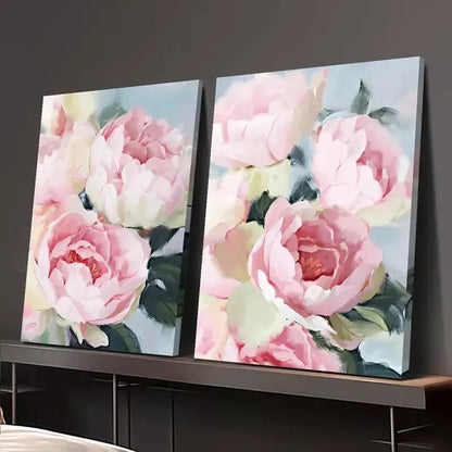 2pcs Decorative Painting, Pink Flowers, Soft Tones Canvas Framed 50x75cm - High Quality Print 100% Australian Made Wall Canvas Ready to Hang - Bella Home Decor