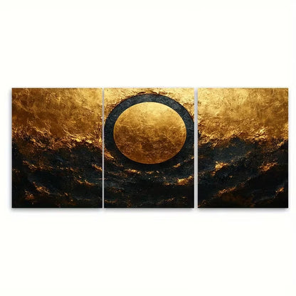 3pcs Mystic Black and Golden Radial Metal Print Ready to Hang Art