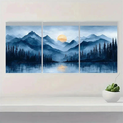 3pcs Blue Gray Abstract Landscape Modern Art Metal Print Ready to Hang Art - Bella Home Decor