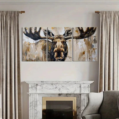 3pcs Abstract Moose Art Wildlife Painting Metal Print Ready to Hang Art - Bella Home Decor