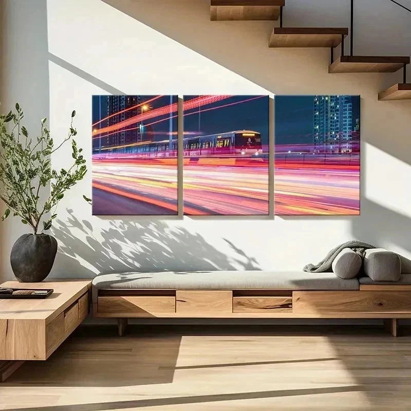 3pcs High Speed Train Aesthetics Color Wall Art Set Canvas Framed 60x90cm - High Quality Print 100% Australian Made Wall Canvas Ready to Hang