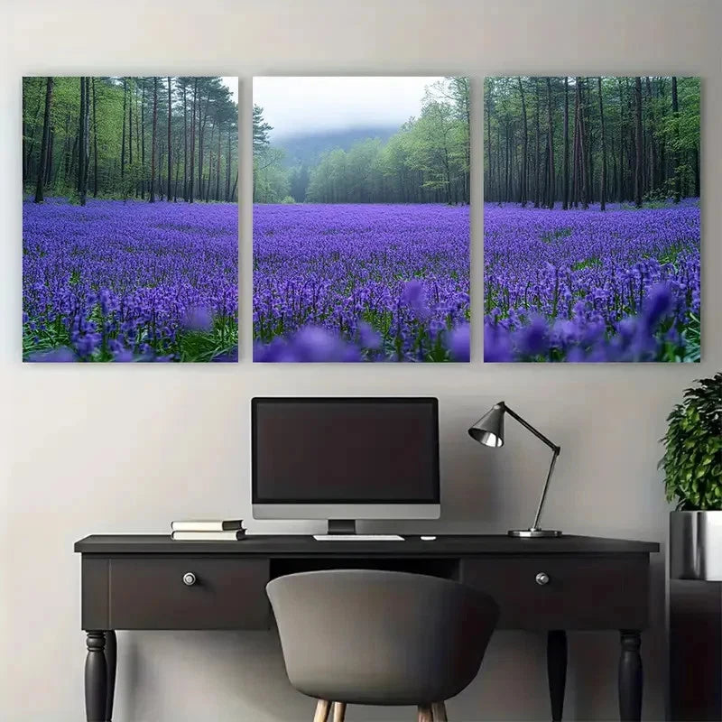 3pcs Blooming Meadows Forest of Purple Bluebells Wall Art Set Canvas Framed 40x60cm - High Quality Print 100% Australian Made Wall Canvas Ready to Hang - Bella Home Decor