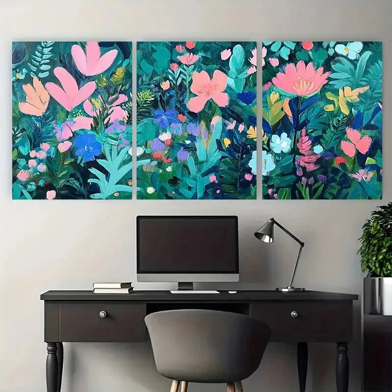 3pcs Colorful Botanical Floral Illustration Metal Print Ready to Hang Art - Bella Home Decor