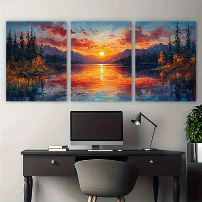 3pcs Colorful Sunset Over a Lake Nature Landscape Metal Print Ready to Hang Art - Bella Home Decor