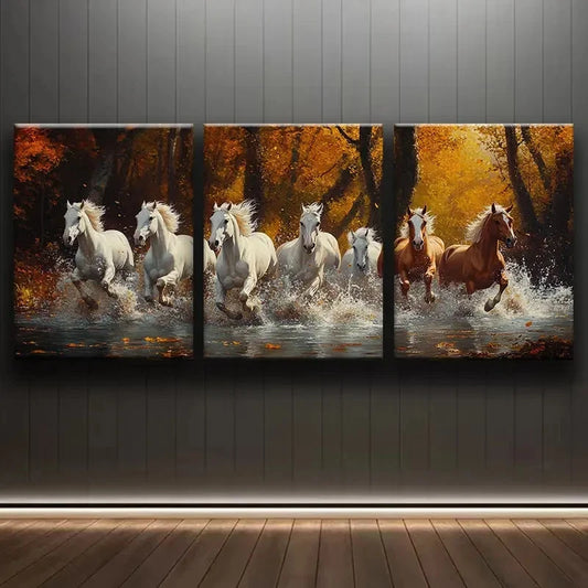 3pcs Majestic Running Horses Triptych MR Wall Art Canvas Framed 40x60cm - High Quality Print 100% Australian Made Wall Canvas Ready to Hang