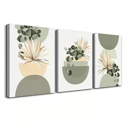3pcs Modern Abstract Boho-Chic Sage Green Art Set Canvas Unframed - High Quality Print 100% Australian Made Wall Canvas