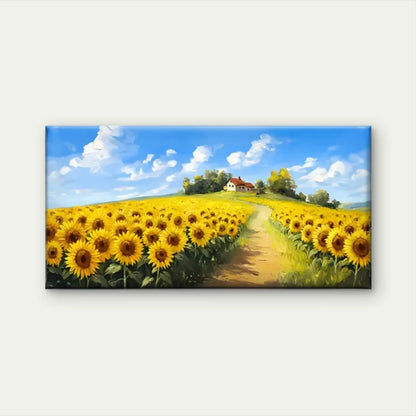 Vibrant Sunflower Blue Sky Wall Art Canvas Office Home Room Framed 120x60cm