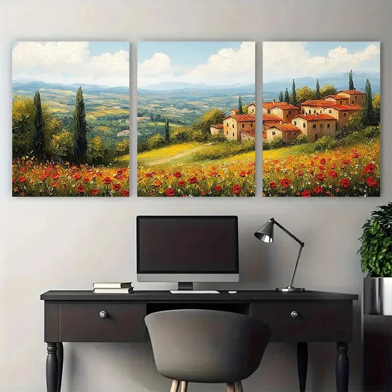 3pcs Tuscany Countryside Italian Landscape Scene Wall Art Set Canvas Framed 50x70cm - High Quality Print 100% Australian Made Wall Canvas Ready to Hang