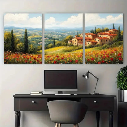 3pcs Tuscany Countryside Italian Landscape Scene Wall Art Set Canvas Framed 50x70cm - High Quality Print 100% Australian Made Wall Canvas Ready to Hang