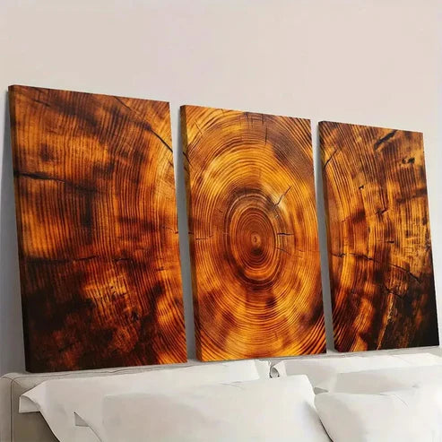 3pcs Wood Tree Ring Grain Design Wall Art Canvas Unframed - High Quality Print 100% Australian Made Wall Canvas - Bella Home Decor