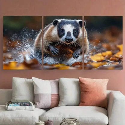 3pcs Funny Wild Badger Running Wildlife Metal Print Ready to Hang Art - Bella Home Decor