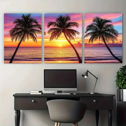 3pcs Serene Beach Sunset Island Paradise Wall Art Set Canvas Unframed - High Quality Print 100% Australian Made Wall Canvas