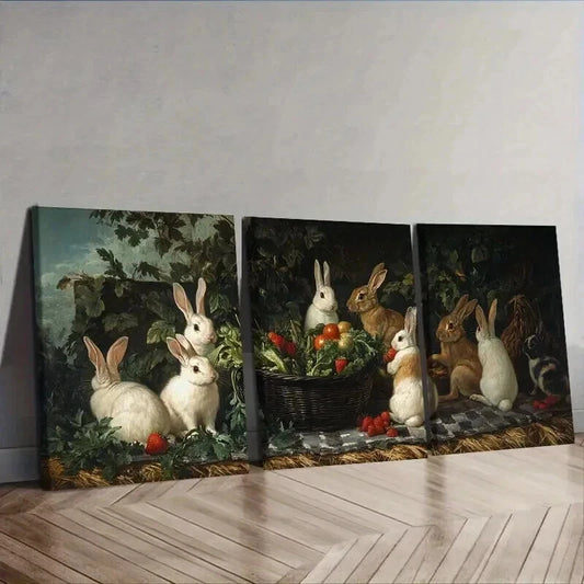 3pcs Rabbit farm ( Wall Art Set Canvas Framed 50x70cm - High Quality Print 100% Australian Made Wall Canvas Ready to Hang