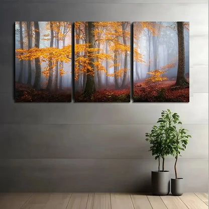 3pcs Art Painting Misty Autumn Forest Metal Print Ready to Hang Art - Bella Home Decor