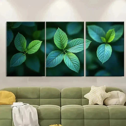 3pcs Abstract Green Leaves Wall Art Set Canvas Unframed - High Quality Print 100% Australian Made Wall Canvas - Bella Home Decor