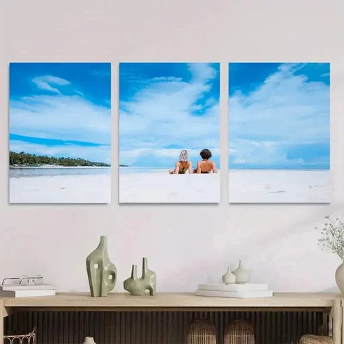 3pcs Beach Scene Palm Trees & Clear Blue Sky Wall Art Set Canvas Unframed - High Quality Print 100% Australian Made Wall Canvas - Bella Home Decor