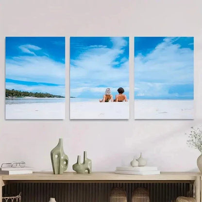 3pcs Beach Scene Palm Trees & Clear Blue Sky Wall Art Set Canvas Unframed - High Quality Print 100% Australian Made Wall Canvas - Bella Home Decor