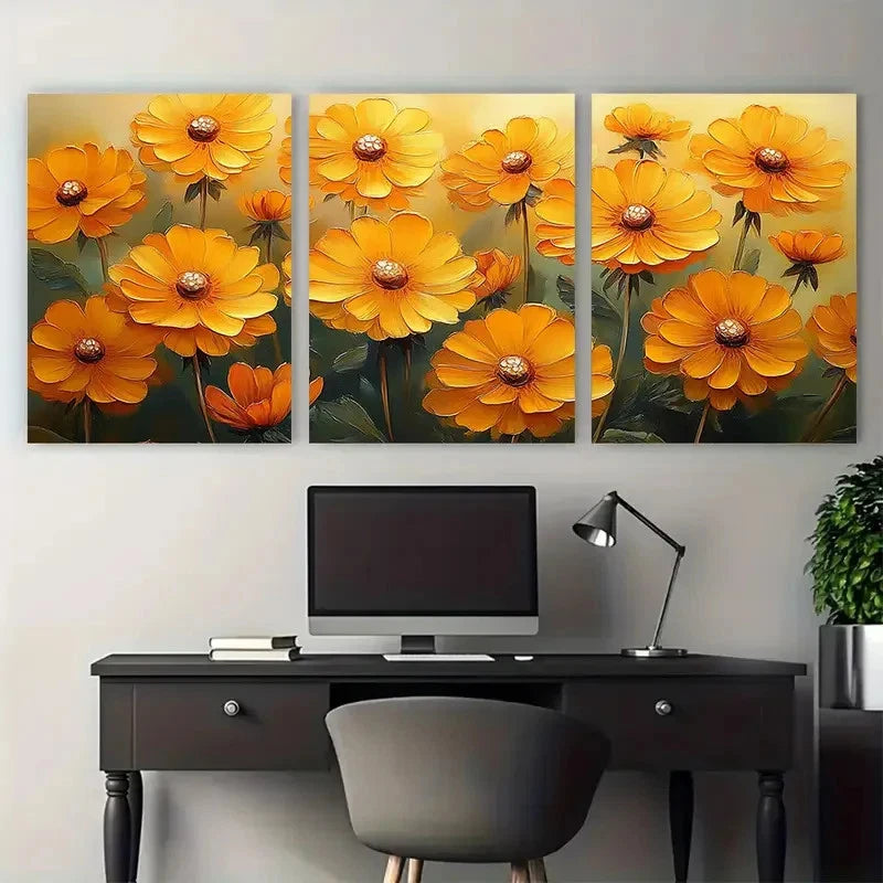 3pcs Vibrant Yellow Dandelions Spring Flowers Metal Print Ready to Hang Art - Bella Home Decor