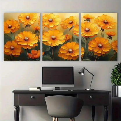 3pcs Vibrant Yellow Dandelions Spring Flowers Metal Print Ready to Hang Art - Bella Home Decor