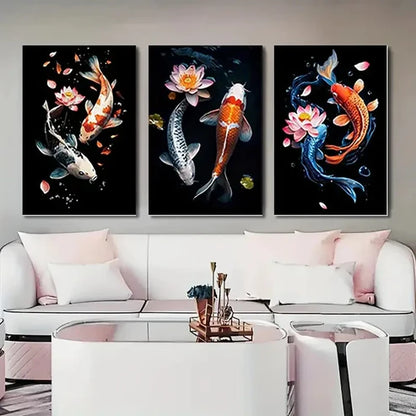 3pcs Zen Koi Fish Wall Art Canvas Unframed - High Quality Print 100% Australian Made Wall Canvas