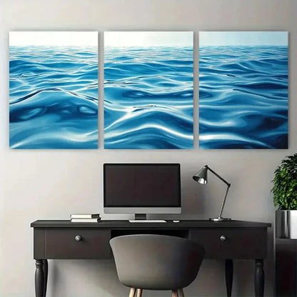 3pcs Coastal Timeless Blue Lake Ripple Abstract Wall Art Canvas Unframed - High Quality Print 100% Australian Made Wall Canvas - Bella Home Decor