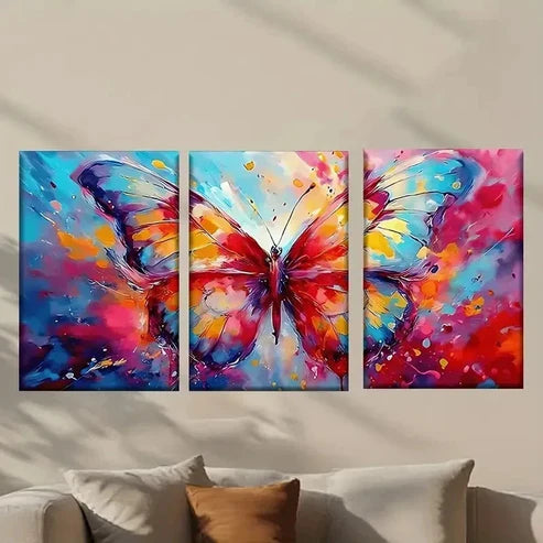 3pcs Abstract Butterfly Painting Decoration Wall Art Set Canvas Unframed - High Quality Print 100% Australian Made Wall Canvas - Bella Home Decor