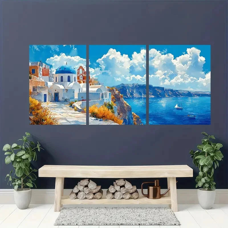 3pcs Santorini Greek Island Art Prints Metal Print Ready to Hang Art