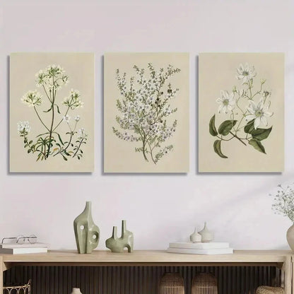 3pcs Botanical Art Painting Retro Flowers Plants Metal Print Ready to Hang Art - Bella Home Decor