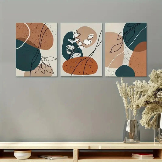 3pcs Orange And Blue Minimalist Wall Art Set Canvas Framed 50x70cm - High Quality Print 100% Australian Made Wall Canvas Ready to Hang