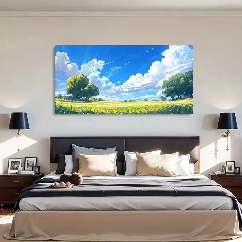 Serene Landscape Blue Sky Cloud Wall Art Canvas Office Home Room Framed 120x60cm - Bella Home Decor