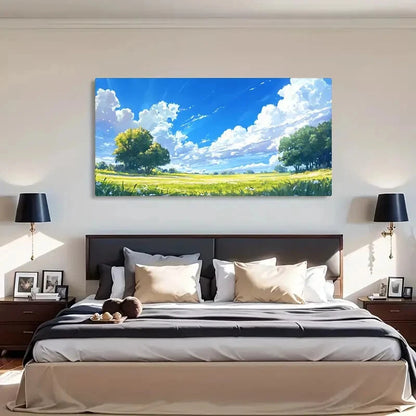 Serene Landscape Blue Sky Cloud Wall Art Canvas Office Home Room Framed 120x60cm - Bella Home Decor