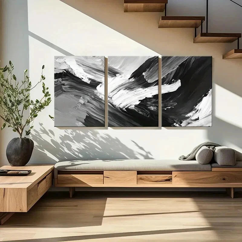 3pcs Abstract Art Monochrome Palette Contemporary Metal Print Ready to Hang Art - Bella Home Decor