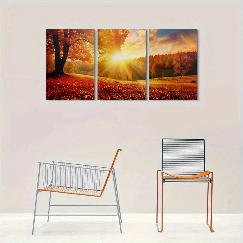 3pcs Autumn Sunset Nature Scenery Metal Print Ready to Hang Art - Bella Home Decor