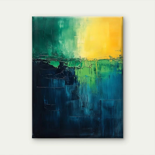 Abstract Painting - Blue Teal Green Yellow Metal Print Ready to Hang