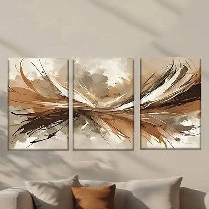 3pcs Beige & Brown Bird with Feathers Wall Art Set Canvas Framed 50x70cm - High Quality Print 100% Australian Made Wall Canvas Ready to Hang - Bella Home Decor