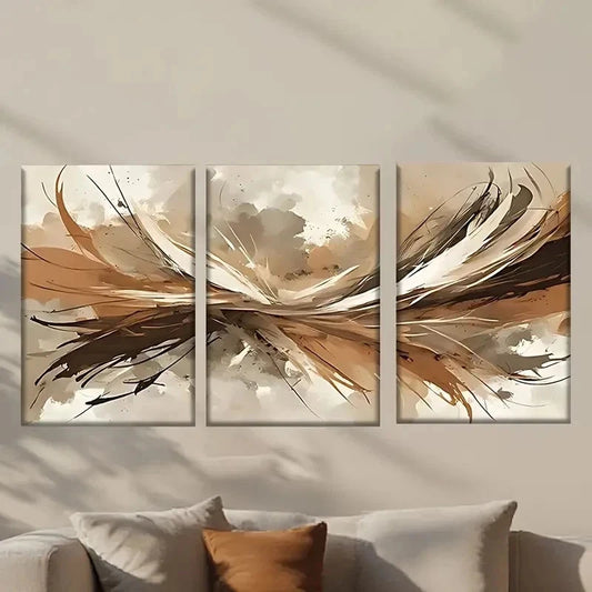 3pcs Beige & Brown Bird with Feathers Wall Art Set Canvas Framed 50x70cm - High Quality Print 100% Australian Made Wall Canvas Ready to Hang