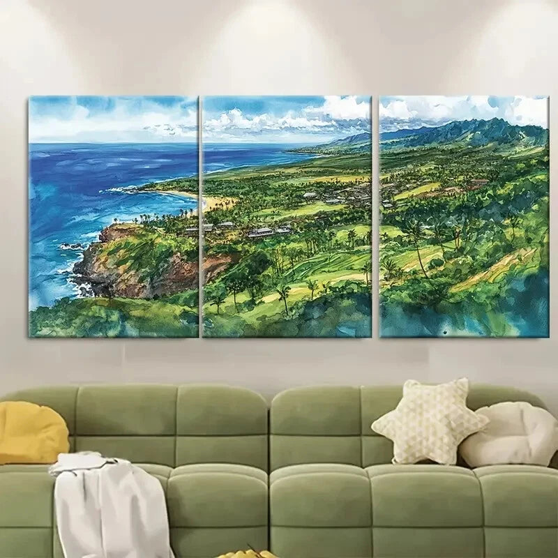3pcs Tropical Beach Lush Greenery & Ocean Metal Print Ready to Hang Art - Bella Home Decor