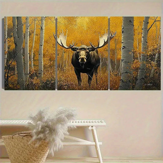 3pcs Majestic Moose in Autumn Wall Art Set Canvas Framed 50x70cm - High Quality Print 100% Australian Made Wall Canvas Ready to Hang