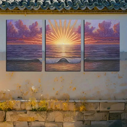 3pcs Vibrant Ocean Wave Illustration Metal Print Ready to Hang Art - Bella Home Decor
