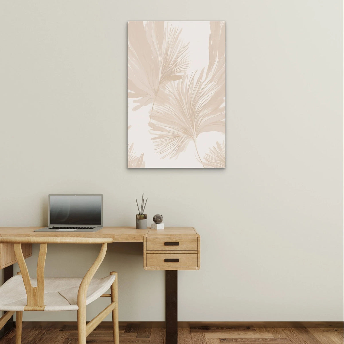Neutral Beige and Cream Tropical Palm Leaves 40x60cm Metal Print Ready to Hang