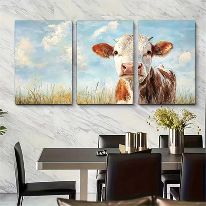 3pcs Cheerful Cow Watercolor Metal Print Ready to Hang Art - Bella Home Decor