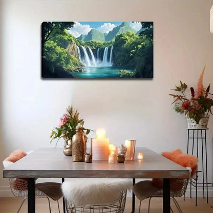 Waterfall Lush Greenery Vibrant Wall Art Canvas Office Home Room Framed 120x60cm - Bella Home Decor