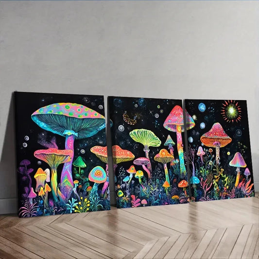 3pcs Luxurious Mushroom Garden Wall Art Set Canvas Framed 40x60cm - High Quality Print 100% Australian Made Wall Canvas Ready to Hang