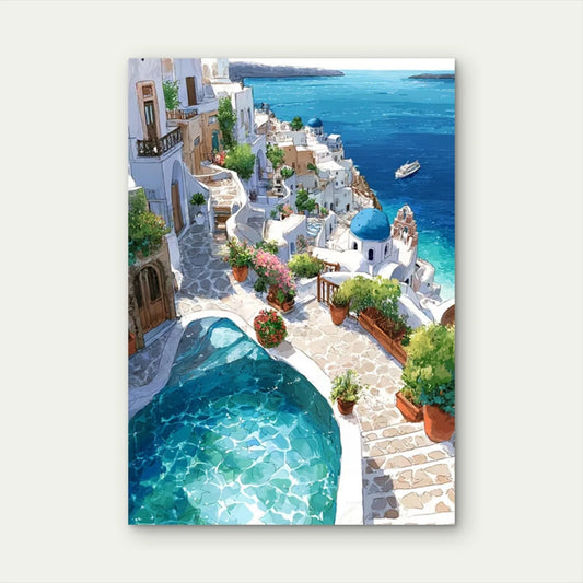 Santorini, Greece Mediterranean Landscape Metal Print Ready to Hang