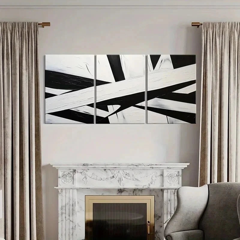 3pcs Abstract Geometric Art Black White Lines Metal Print Ready to Hang Art - Bella Home Decor