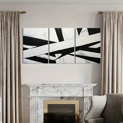 3pcs Abstract Geometric Art Black White Lines Metal Print Ready to Hang Art - Bella Home Decor