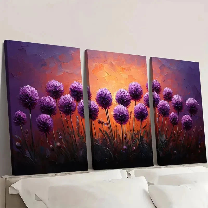 3pcs Vibrant Purple & Orange Sunset D    Wall Art Set Canvas Framed 50x70cm - High Quality Print 100% Australian Made Wall Canvas Ready to Hang