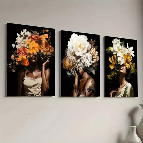 3pcs Modern Aesthetic Floral Hairstyles Canvas Unframed - High Quality Print 100% Australian Made Wall Canvas