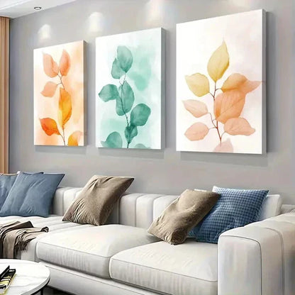 3pcs Orange Green And Yellow Leaves Unframed - High Quality Print 100% Australian Made Wall Canvas