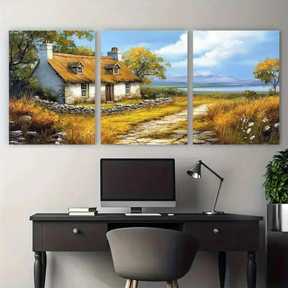 3pcs Irish Cottage Ireland Countryside Rustic Metal Print Ready to Hang Art - Bella Home Decor